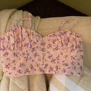 Pastel Pink Floral Button-Front Crop Cami
